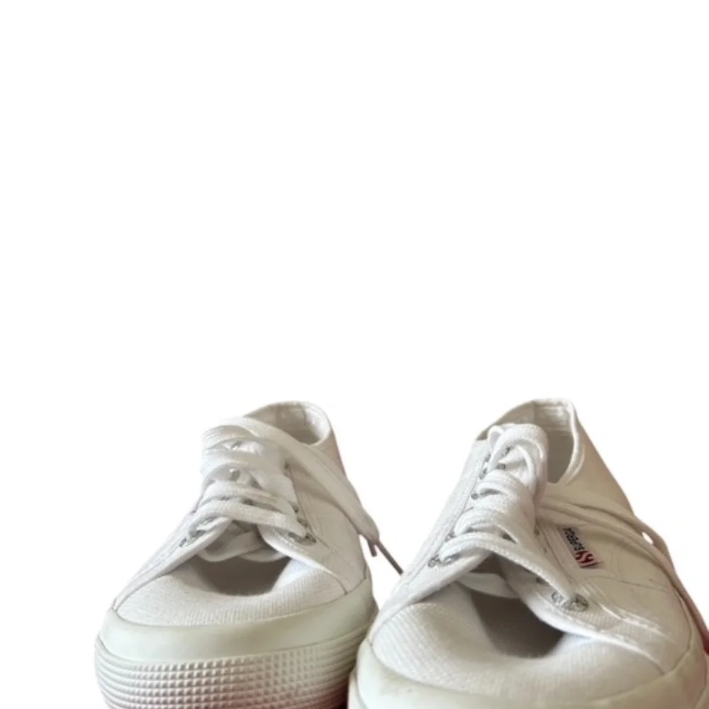 Superga White Canvas Low-Top Sneakers with Subtle Red Logo
